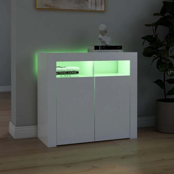 Aplusliving-Sideboard with LED Lights White 80x35x75 cm