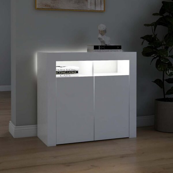 Aplusliving-Sideboard with LED Lights White 80x35x75 cm