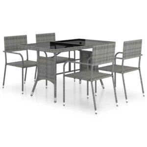 Aplusliving-5 Piece Garden Dining Set Poly Rattan Anthracite & Grey