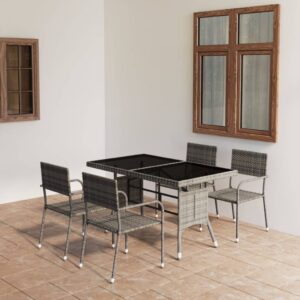 Aplusliving-5 Piece Garden Dining Set Poly Rattan Anthracite & Grey