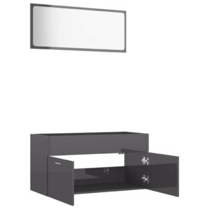 Aplusliving-2 Piece Bathroom Furniture Set High Gloss Grey Engineered Wood