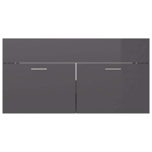 Aplusliving-2 Piece Bathroom Furniture Set High Gloss Grey Engineered Wood