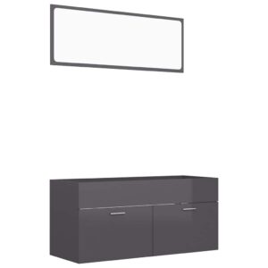 Aplusliving-2 Piece Bathroom Furniture Set High Gloss Grey Engineered Wood