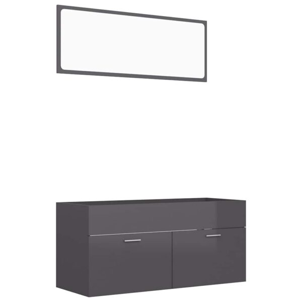 Aplusliving-2 Piece Bathroom Furniture Set High Gloss Grey Engineered Wood