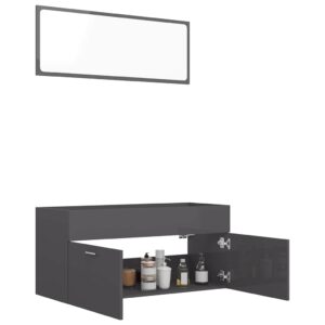 Aplusliving-2 Piece Bathroom Furniture Set High Gloss Grey Engineered Wood