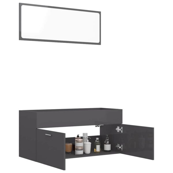 Aplusliving-2 Piece Bathroom Furniture Set High Gloss Grey Engineered Wood