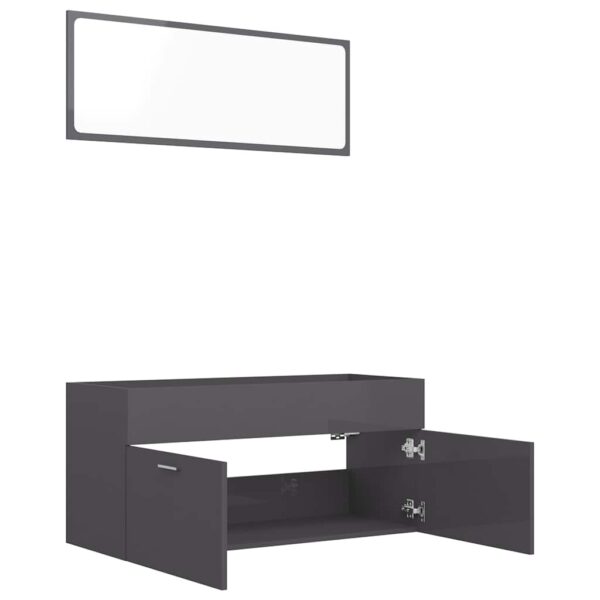 Aplusliving-2 Piece Bathroom Furniture Set High Gloss Grey Engineered Wood
