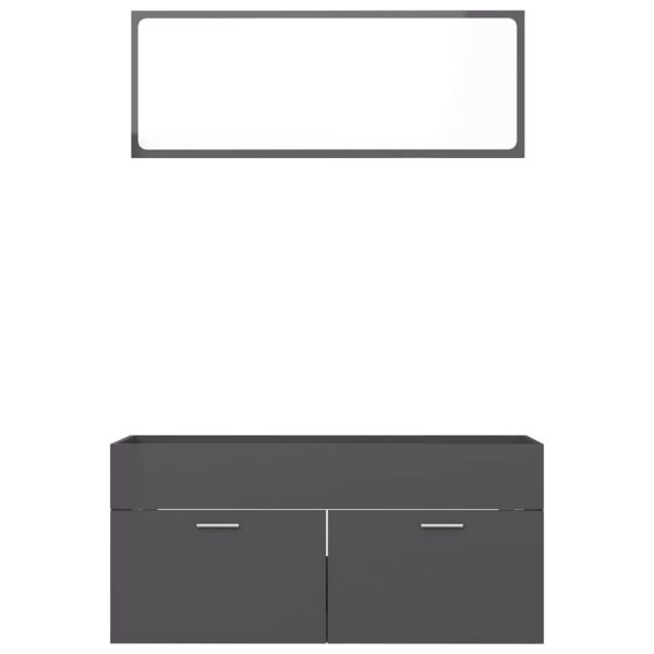 Aplusliving-2 Piece Bathroom Furniture Set High Gloss Grey Engineered Wood
