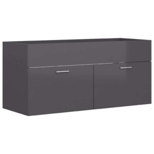 Aplusliving-2 Piece Bathroom Furniture Set High Gloss Grey Engineered Wood