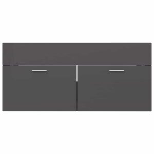 Aplusliving-2 Piece Bathroom Furniture Set High Gloss Grey Engineered Wood