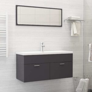 Aplusliving-2 Piece Bathroom Furniture Set High Gloss Grey Engineered Wood