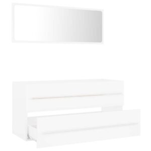 Aplusliving-2 Piece Bathroom Furniture Set White Engineered Wood