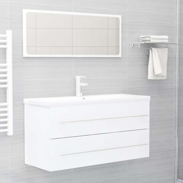Aplusliving-2 Piece Bathroom Furniture Set White Engineered Wood