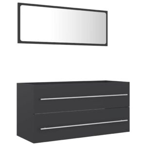 Aplusliving-2 Piece Bathroom Furniture Set Grey Engineered Wood