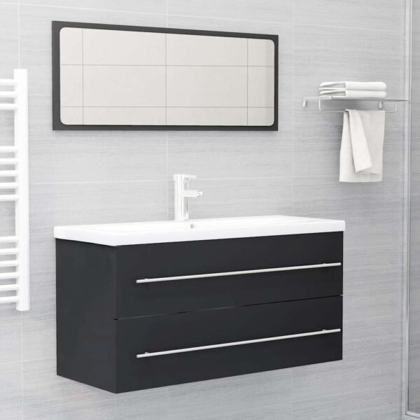 Aplusliving-2 Piece Bathroom Furniture Set Grey Engineered Wood