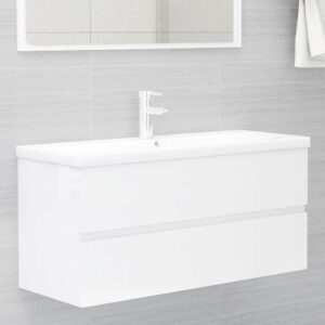 Aplusliving-2 Piece Bathroom Furniture Set High Gloss White Engineered Wood