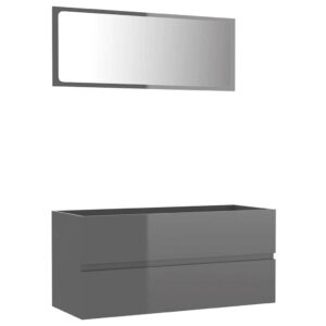 Aplusliving-2 Piece Bathroom Furniture Set High Gloss Grey Engineered Wood
