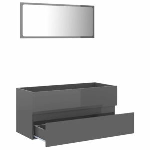 Aplusliving-2 Piece Bathroom Furniture Set High Gloss Grey Engineered Wood