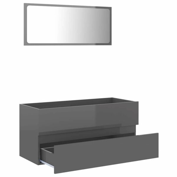 Aplusliving-2 Piece Bathroom Furniture Set High Gloss Grey Engineered Wood