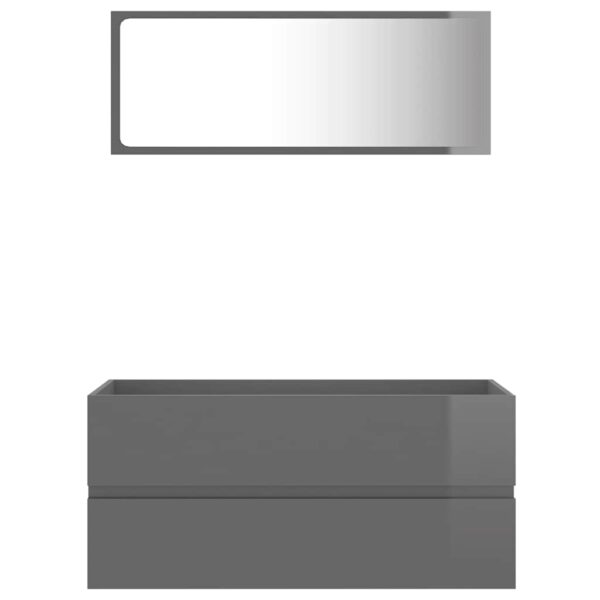 Aplusliving-2 Piece Bathroom Furniture Set High Gloss Grey Engineered Wood
