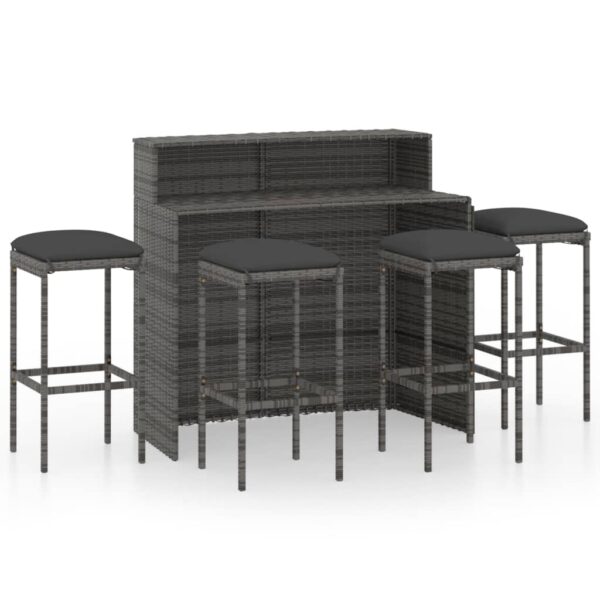 Aplusliving-5 Piece Garden Bar Set with Cushions Grey