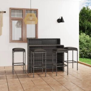 Aplusliving-5 Piece Garden Bar Set with Cushions Grey