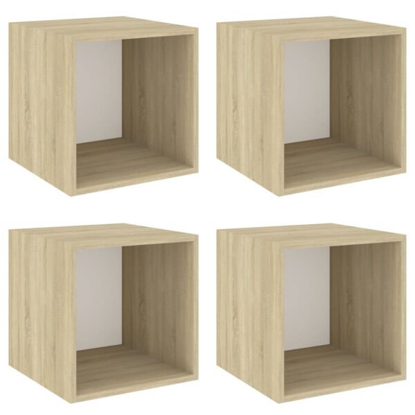 Aplusliving-Wall Cabinets 4 pcs White and Sonoma Oak 37x37x37 cm Engineered Wood