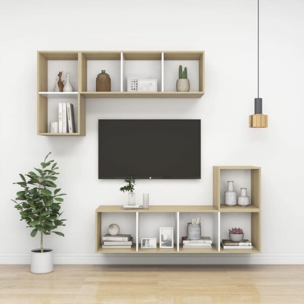 Aplusliving-Wall Cabinets 4 pcs White and Sonoma Oak 37x37x37 cm Engineered Wood