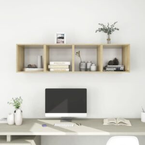 Aplusliving-Wall Cabinets 4 pcs White and Sonoma Oak 37x37x37 cm Engineered Wood