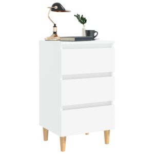 Aplusliving-Bed Cabinet with Solid Wood Legs White 40x35x69 cm