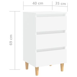 Aplusliving-Bed Cabinet with Solid Wood Legs White 40x35x69 cm