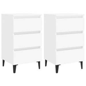 Aplusliving-Bed Cabinet with Metal Legs 2 pcs White 40x35x69 cm