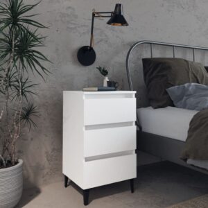 Aplusliving-Bed Cabinet with Metal Legs 2 pcs White 40x35x69 cm
