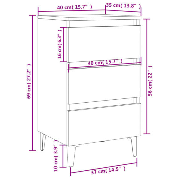 Aplusliving-Bed Cabinet with Metal Legs 2 pcs White 40x35x69 cm