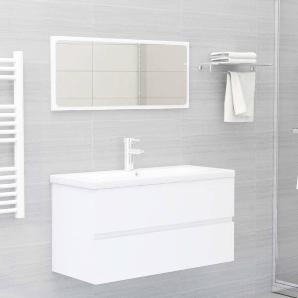 Aplusliving-Bathroom Furniture Set White Engineered Wood