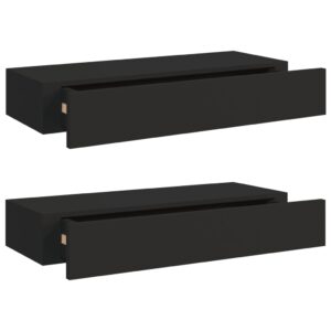 Aplusliving-Wall-mounted Drawer Shelves 2 pcs Black 60x23.5x10cm MDF