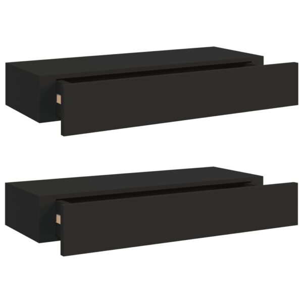 Aplusliving-Wall-mounted Drawer Shelves 2 pcs Black 60x23.5x10cm MDF