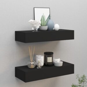 Aplusliving-Wall-mounted Drawer Shelves 2 pcs Black 60x23.5x10cm MDF