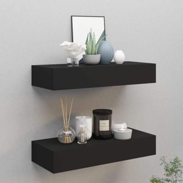 Aplusliving-Wall-mounted Drawer Shelves 2 pcs Black 60x23.5x10cm MDF