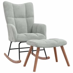 Aplusliving-Rocking Chair with a Stool Light Grey Velvet