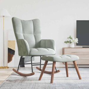 Aplusliving-Rocking Chair with a Stool Light Grey Velvet