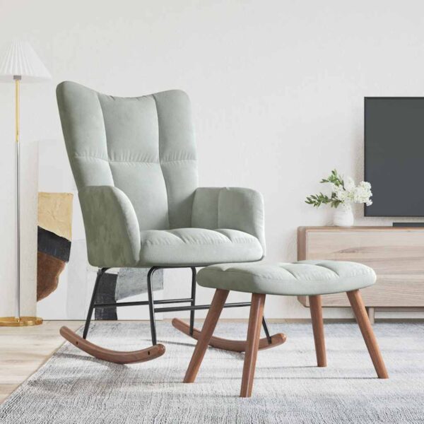 Aplusliving-Rocking Chair with a Stool Light Grey Velvet