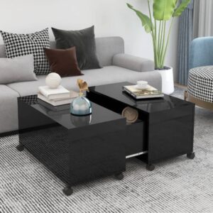 Aplusliving-Coffee Table High Gloss Black 75x75x38 cm Engineered Wood