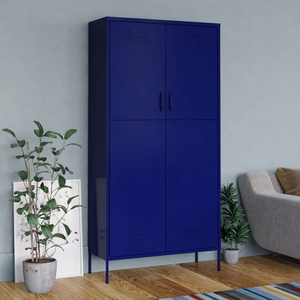 Aplusliving-Wardrobe Navy Blue 90x50x180 cm Steel