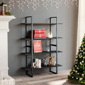 Aplusliving-4-Tier Book Cabinet Grey 100x30x140 cm Engineered Wood