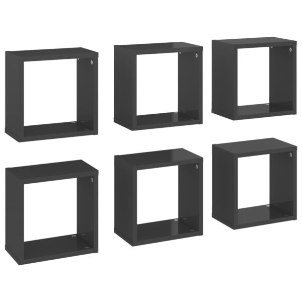 Aplusliving-Wall Cube Shelves 6 pcs High Gloss Grey 26x15x26 cm