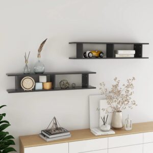 Aplusliving-Wall Shelves 2 pcs Grey 105x18x20 cm Engineered Wood