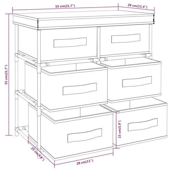 Aplusliving-Storage Cabinet with 6 Drawers 55x29x55 cm Black Steel