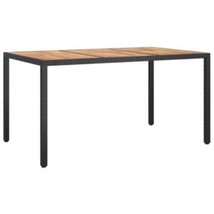 Aplusliving-Garden Table 150x90x75 cm Poly Rattan and Acacia Wood Black