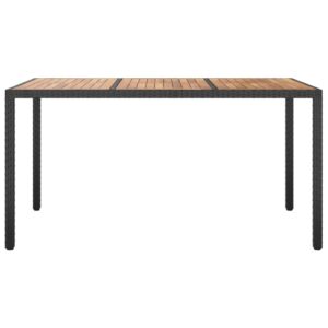 Aplusliving-Garden Table 150x90x75 cm Poly Rattan and Acacia Wood Black